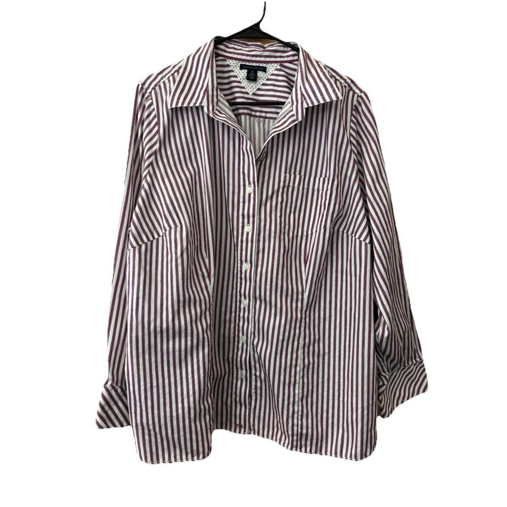 Women’s Striped Tommy Hilfiger Blouse LG Purple White Polka Dot Accents 083